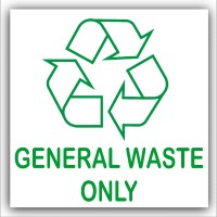 1 x General Waste Only-Recycling Bin Adhesive Sticker-Recycle Logo Sign-Environment Label